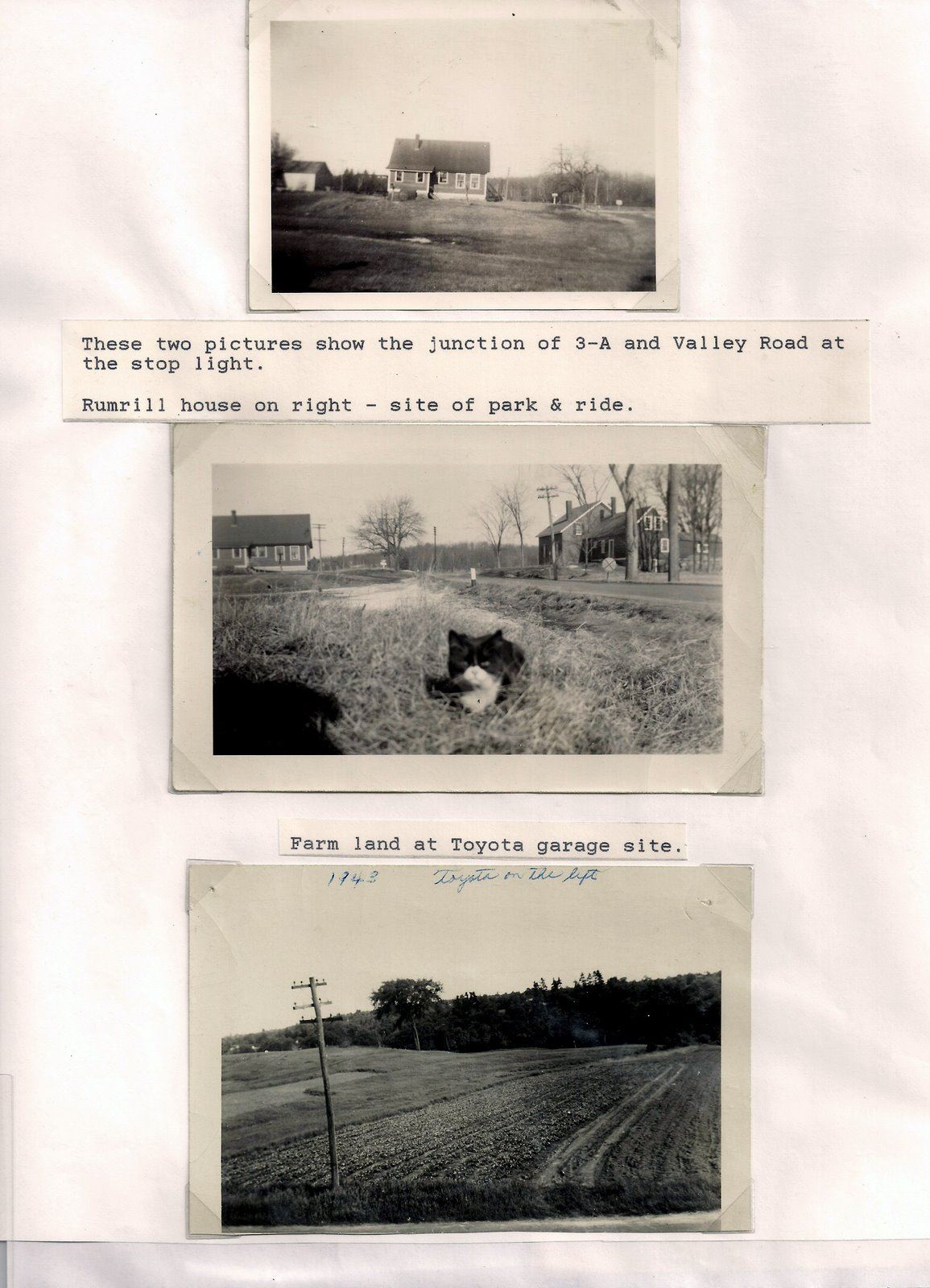 073 - Page 70 Two pictures showing Rte. 3 A Junction and Valley Road, farm land at the Toyota garage