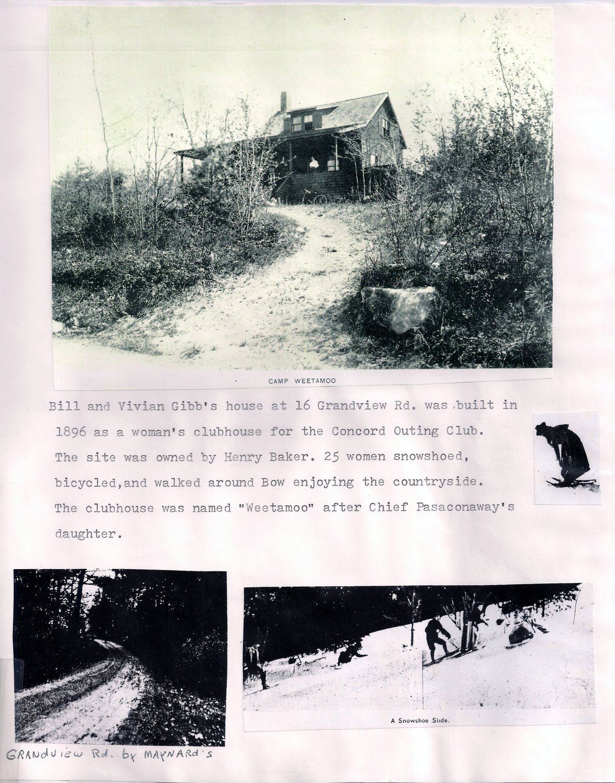 030 - Page 27  Gibbs house on Grandview Rd. Weetamoo,Grandview at Maynards corner, and snow shoing o