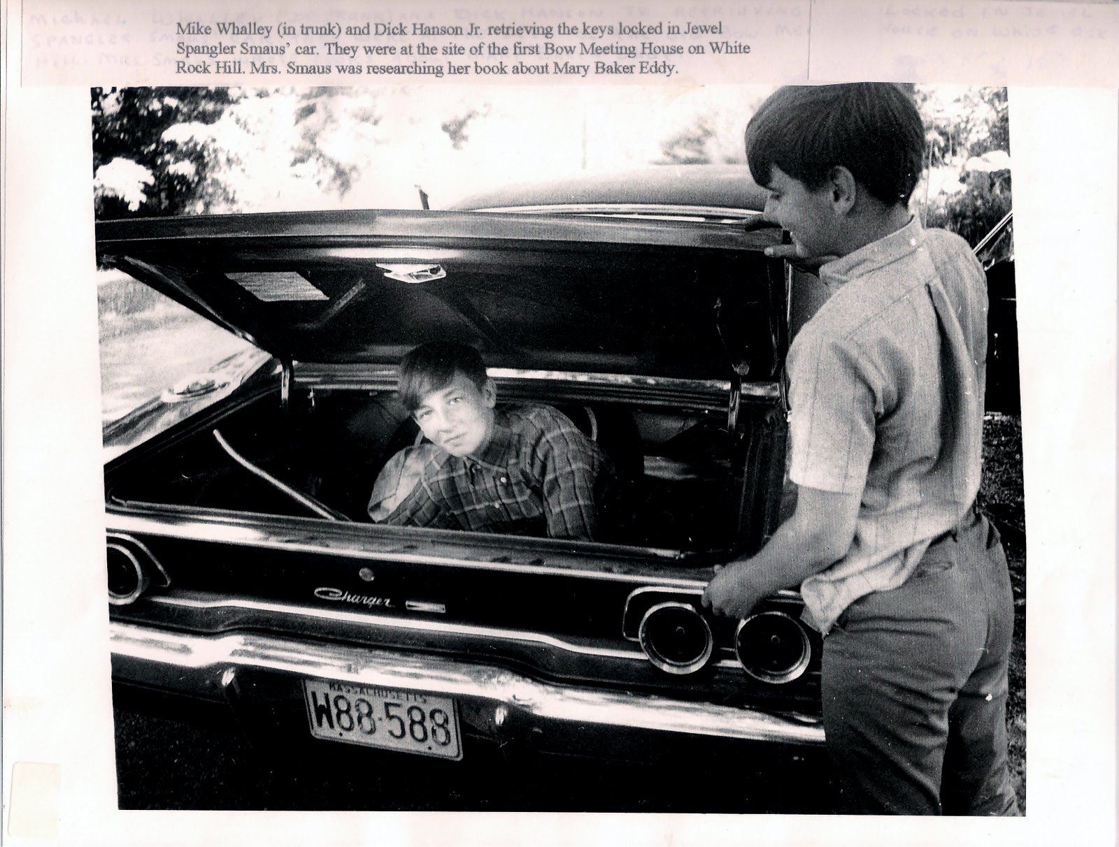 Pg 99  Mike Whalley in the trunk and Dick Hanson Jr